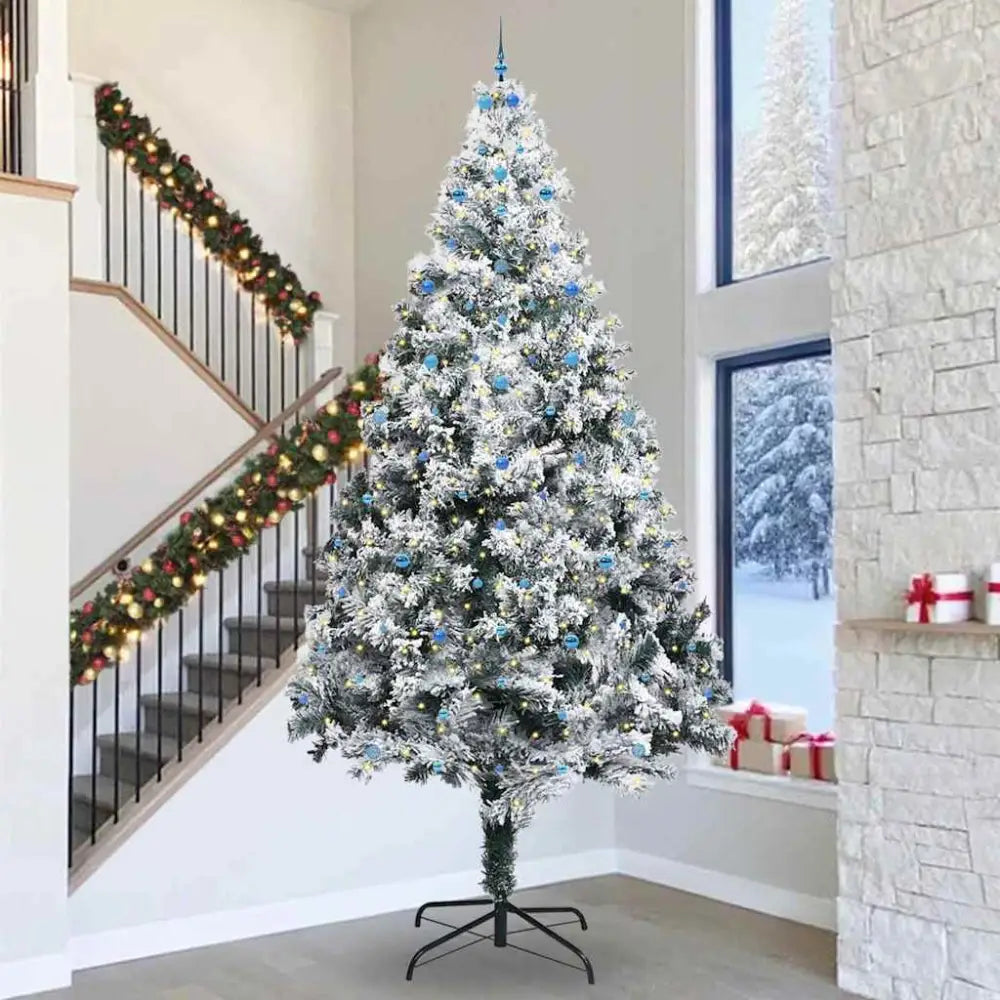 400cm Modern Flocked Pre-Lit Christmas Tree – Majestic USB-Powered Elegance - Seasonal & Holiday Decorations