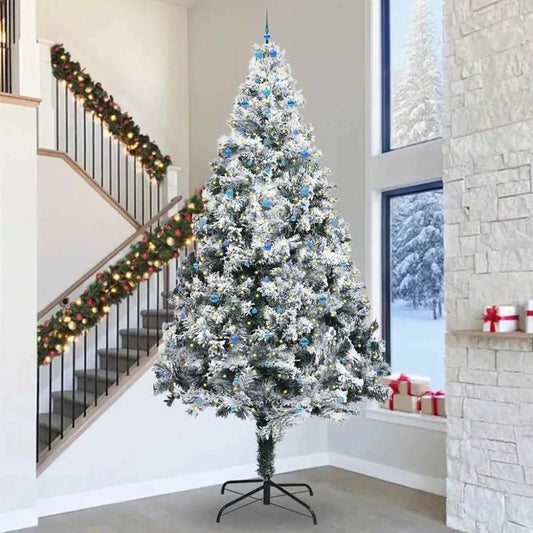 400cm Modern Flocked Pre-Lit Christmas Tree – Majestic USB-Powered Elegance - Seasonal & Holiday Decorations