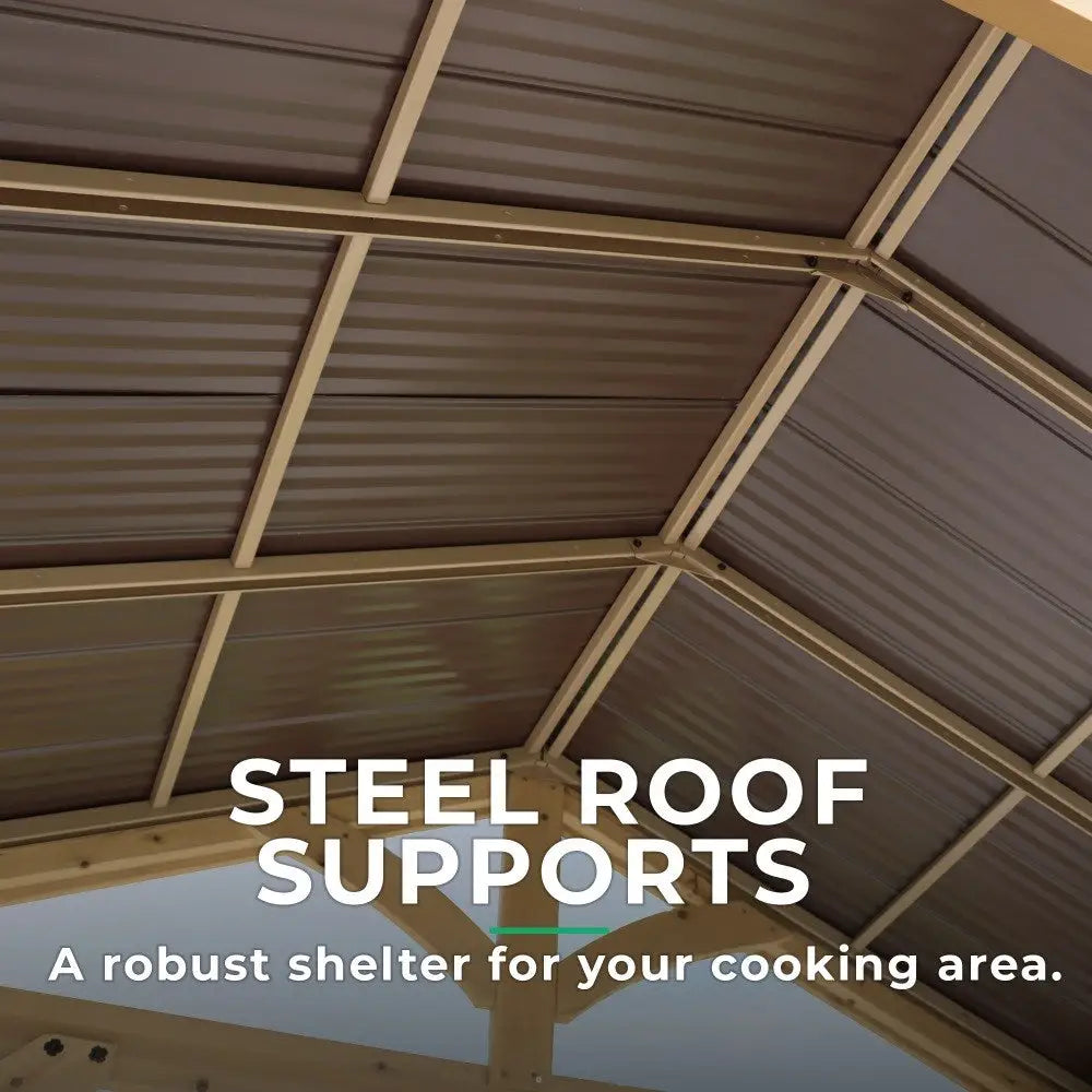 5.8ft x 8ft Cedar Grilling Pavilion with Aluminium Roof and Side Shelves - Garden BBQ Gazebo