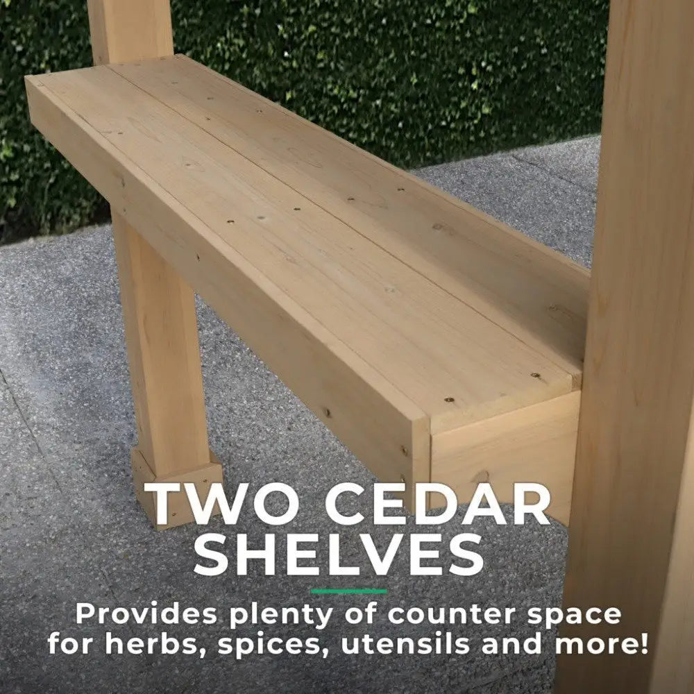 5.8ft x 8ft Cedar Grilling Pavilion with Aluminium Roof and Side Shelves - Garden BBQ Gazebo