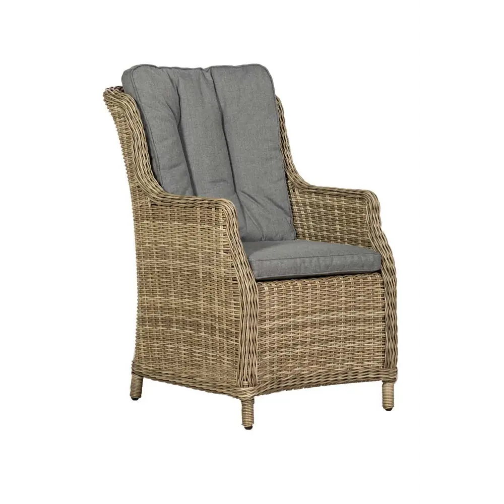 Wicker armchair with gray cushions 