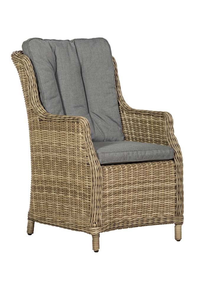 Wicker armchair with gray cushions 