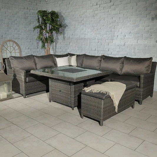 7-Seater Garden Corner Dining Set with Fire Pit Table – Modular Rattan Design - Garden Furniture Sets