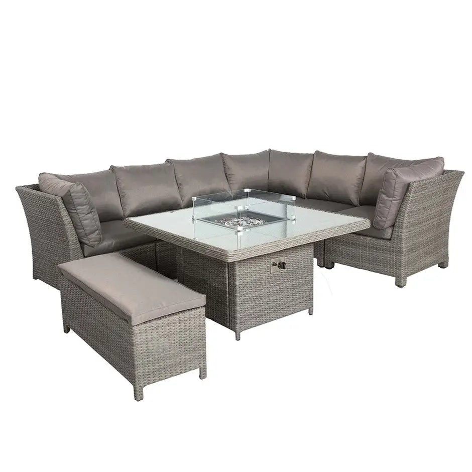 7-Seater Garden Corner Dining Set with Fire Pit Table – Modular Rattan Design - Garden Furniture Sets