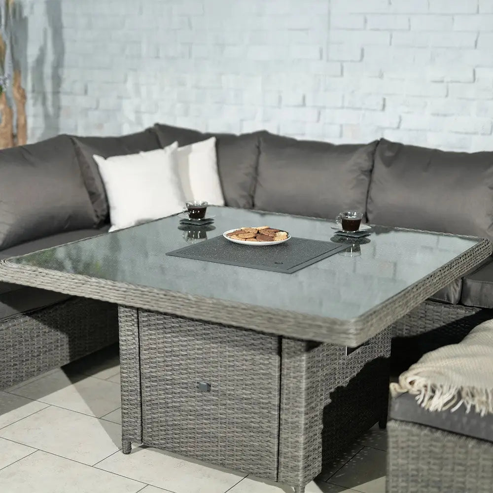 7-Seater Garden Corner Dining Set with Fire Pit Table – Modular Rattan Design - Garden Furniture Sets