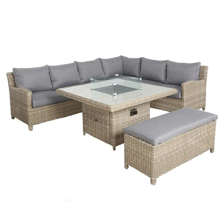 8-Seater Luxury Rattan 8-Seater Luxury Rattan Firepit Corner Dining Set with Spraystone Table – Woodfalls EliteCorner