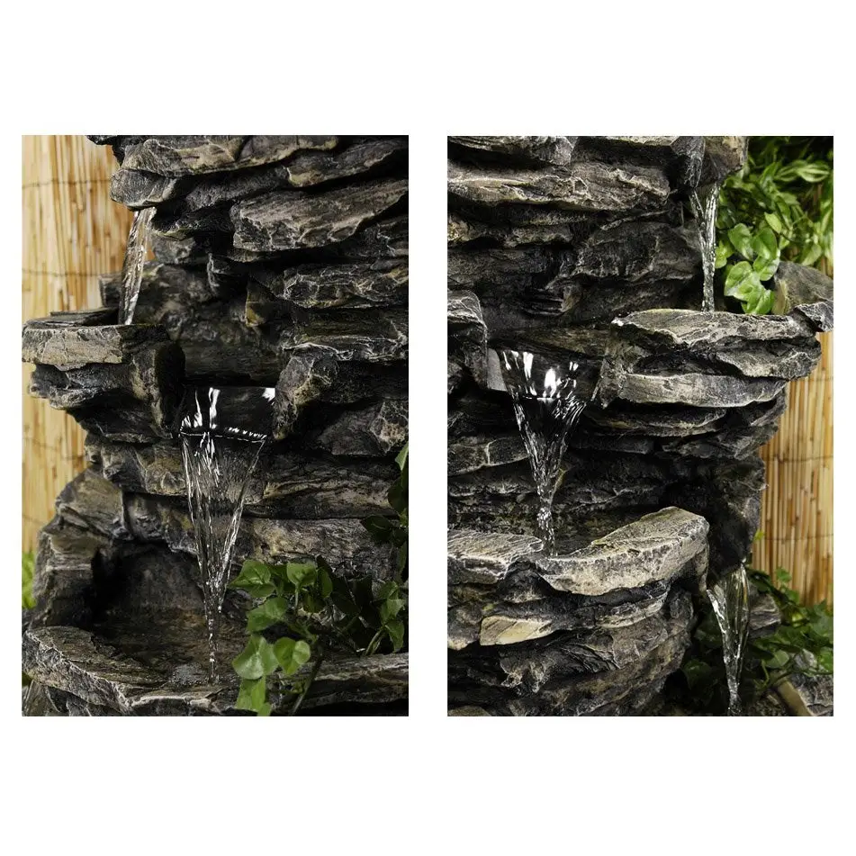 8-Tier Rock Cascade Water Feature with Halogen Lights – Indoor & Outdoor - Fountains