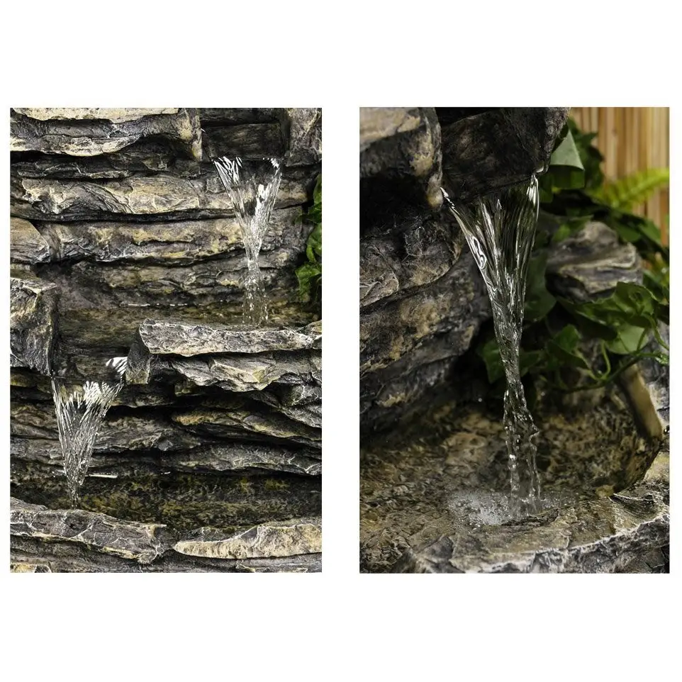 8-Tier Rock Cascade Water Feature with Halogen Lights – Indoor & Outdoor - Fountains