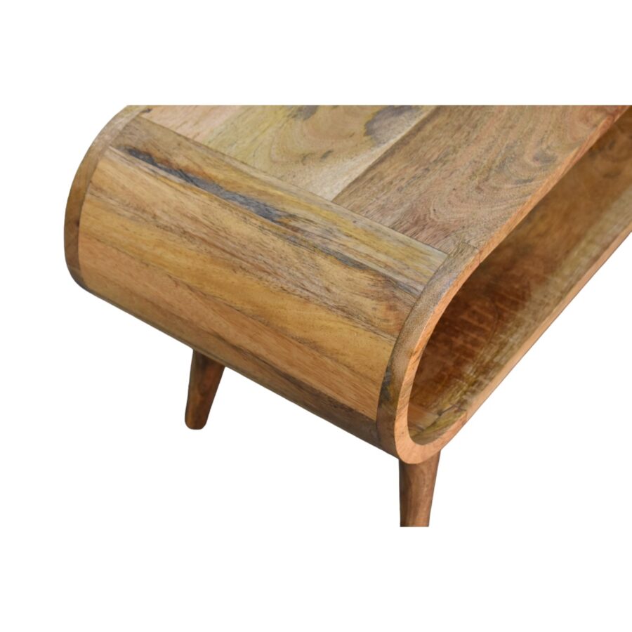 Wooden oval  coffee table with a curved design. Mango Wood Coffee Table