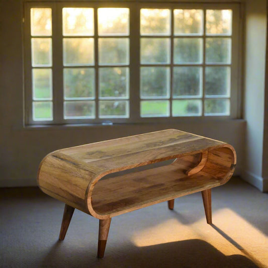 Mango Wood Coffee Table Wooden coffee table with a curved design 