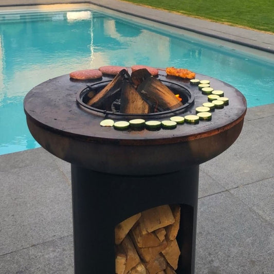 Luxury Outdoor Plancha Cooking Station with Wood Storage – Black or Corten Steel Finish
