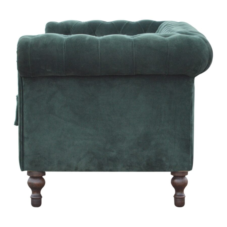 Luxury Velvet Chesterfield Sofa Green velvet with wooden legs 