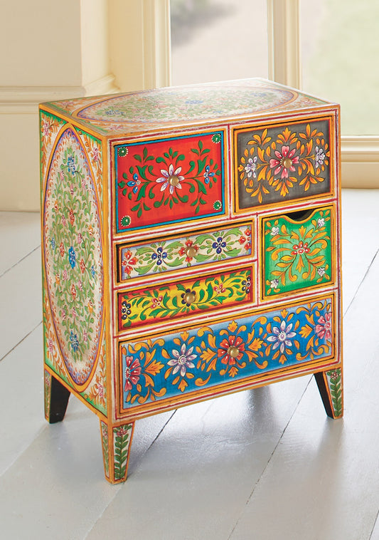 Sunlit Hand-Painted 6-Drawer Mango Wood Cabinet – Artisan Storage
