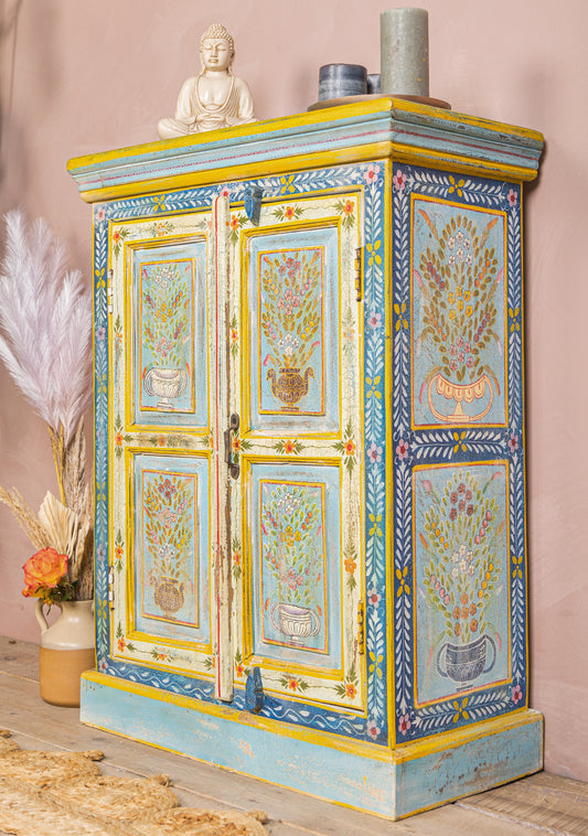 Hand-Painted Vintage 2-Door Cabinet | Mango Wood Storage