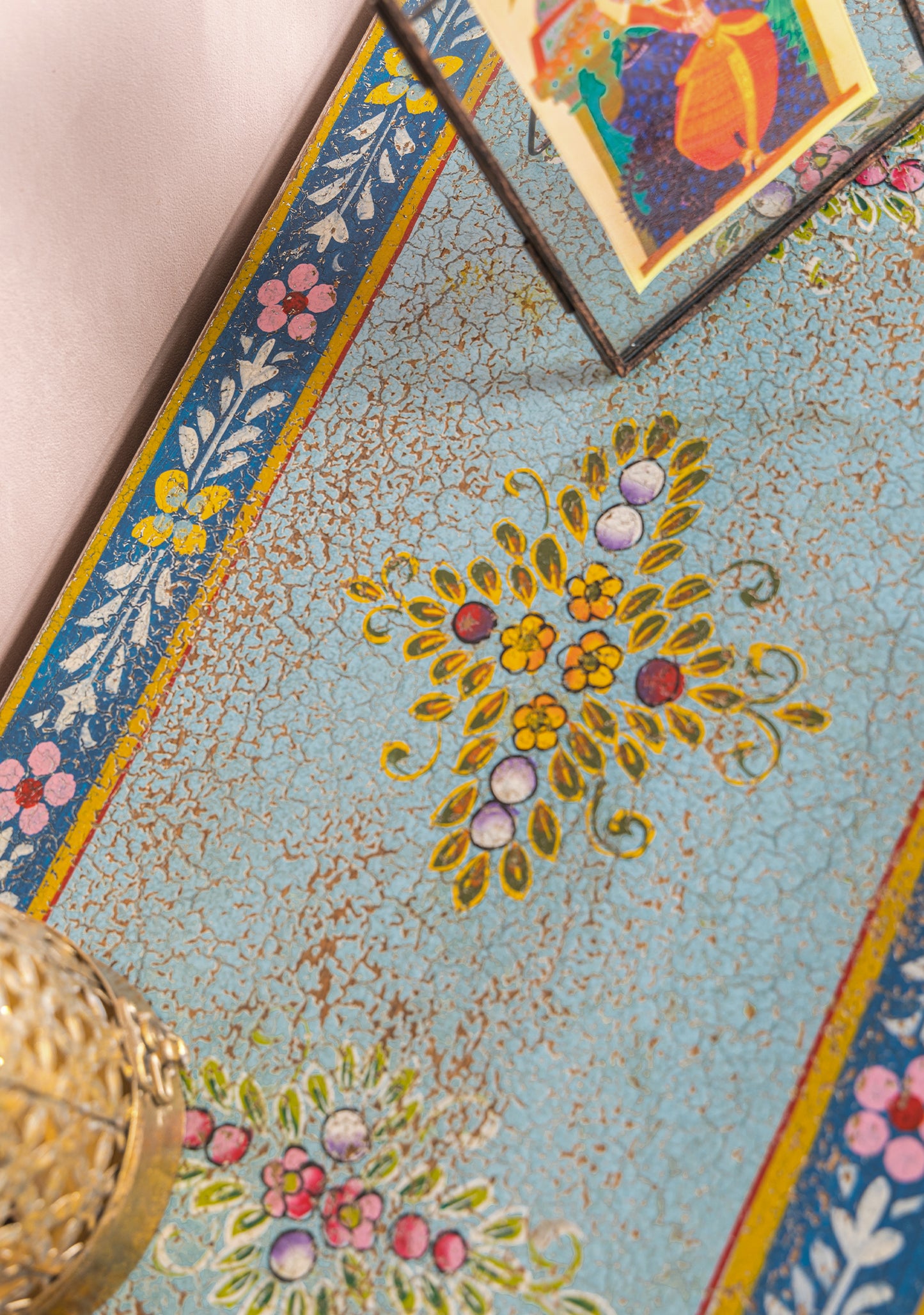 Hand-Painted Vintage Bedside Cabinet | Floral Artwork