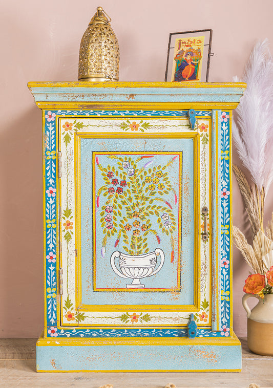Hand-Painted Vintage Bedside Cabinet | Floral Artwork