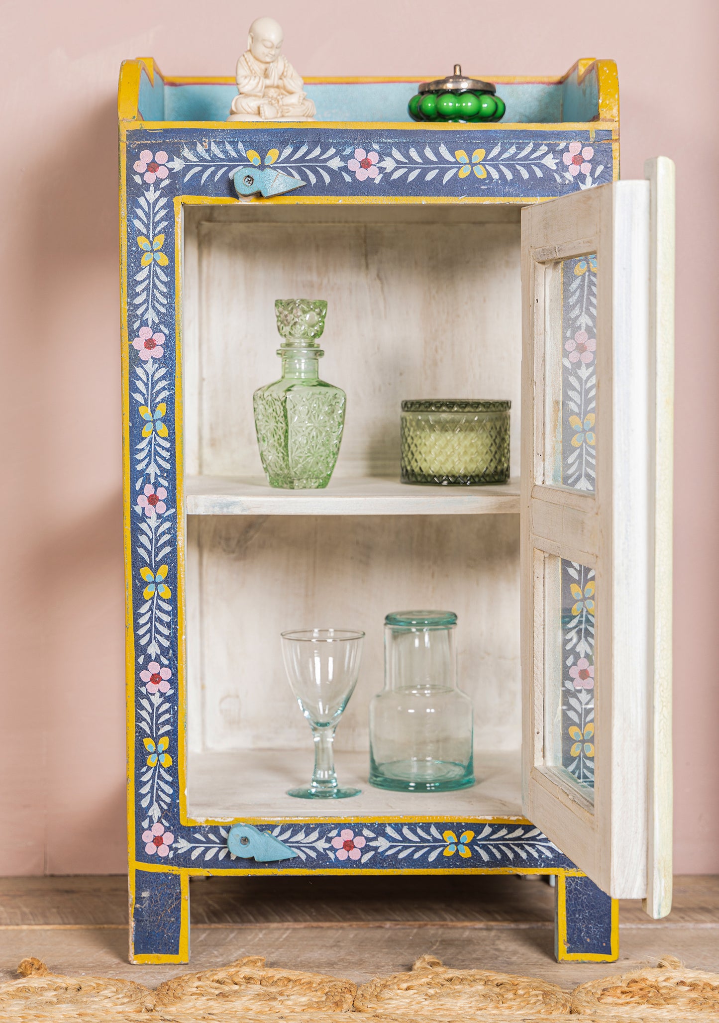 Hand-Painted Glazed Display Cabinet | Three-Sided Vintage Showcase