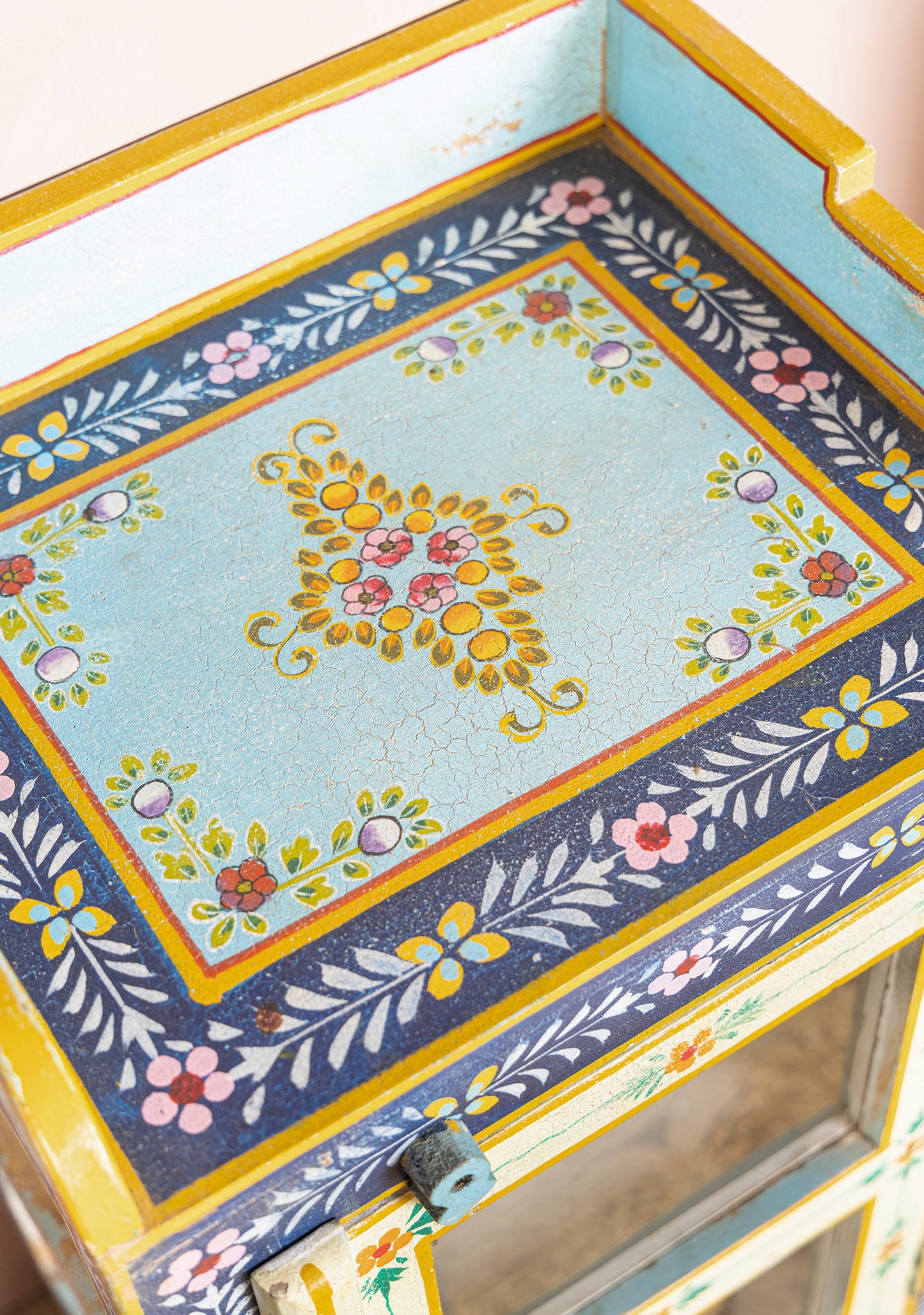 Hand-Painted Glazed Display Cabinet | Three-Sided Vintage Showcase