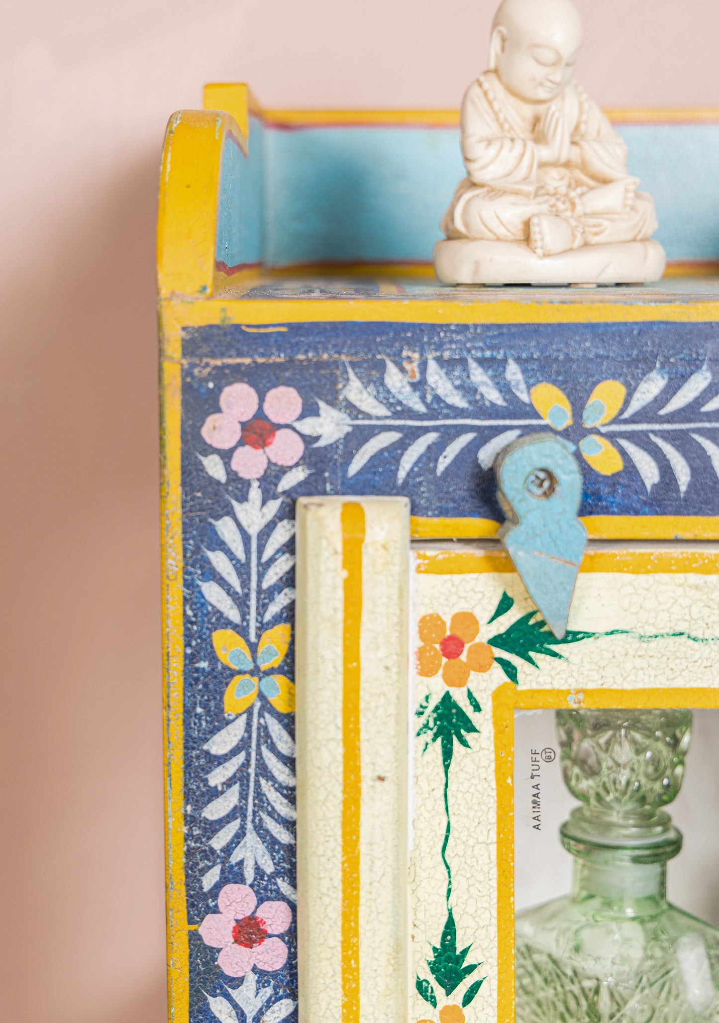Hand-Painted Glazed Display Cabinet | Three-Sided Vintage Showcase