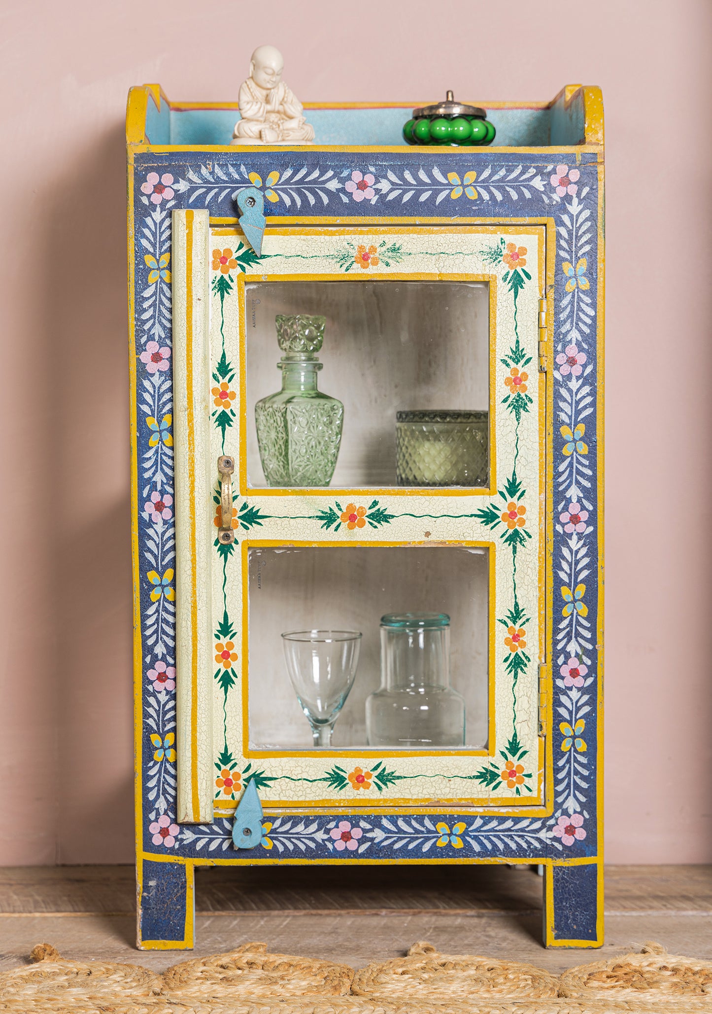 Hand-Painted Glazed Display Cabinet | Three-Sided Vintage Showcase