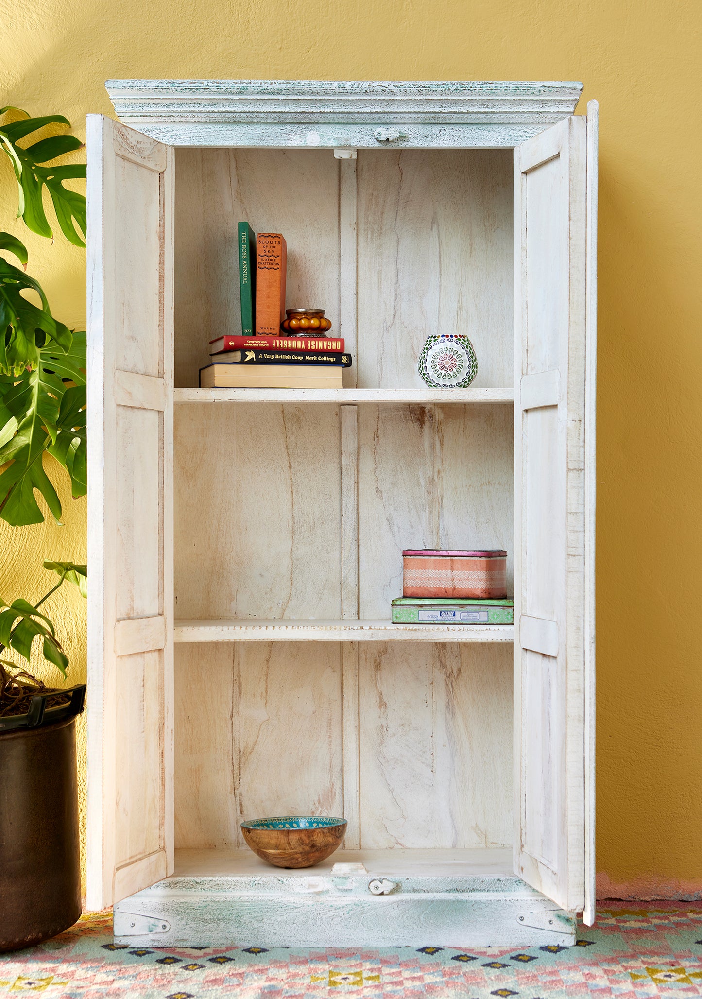 Vintage Sea Green Hand-Painted Mango Wood Cupboard