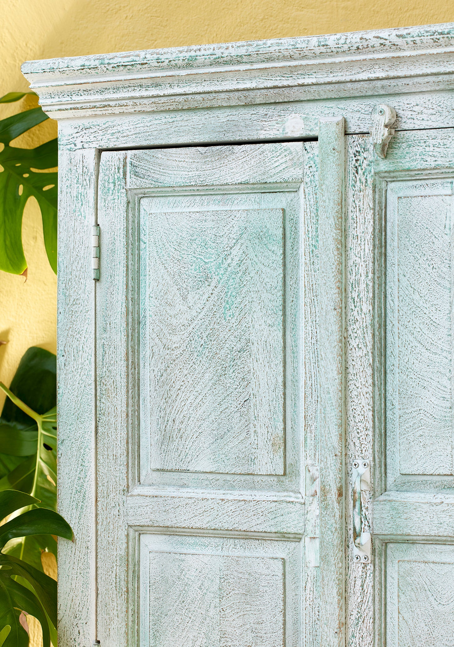 Vintage Sea Green Hand-Painted Mango Wood Cupboard