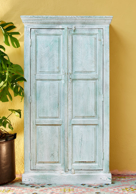 Vintage Sea Green Hand-Painted Mango Wood Cupboard