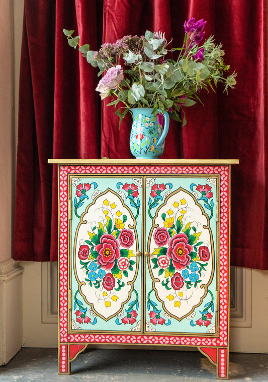 Hand-Painted Double Door Cupboard | Mulberry Rose Bouquet Design