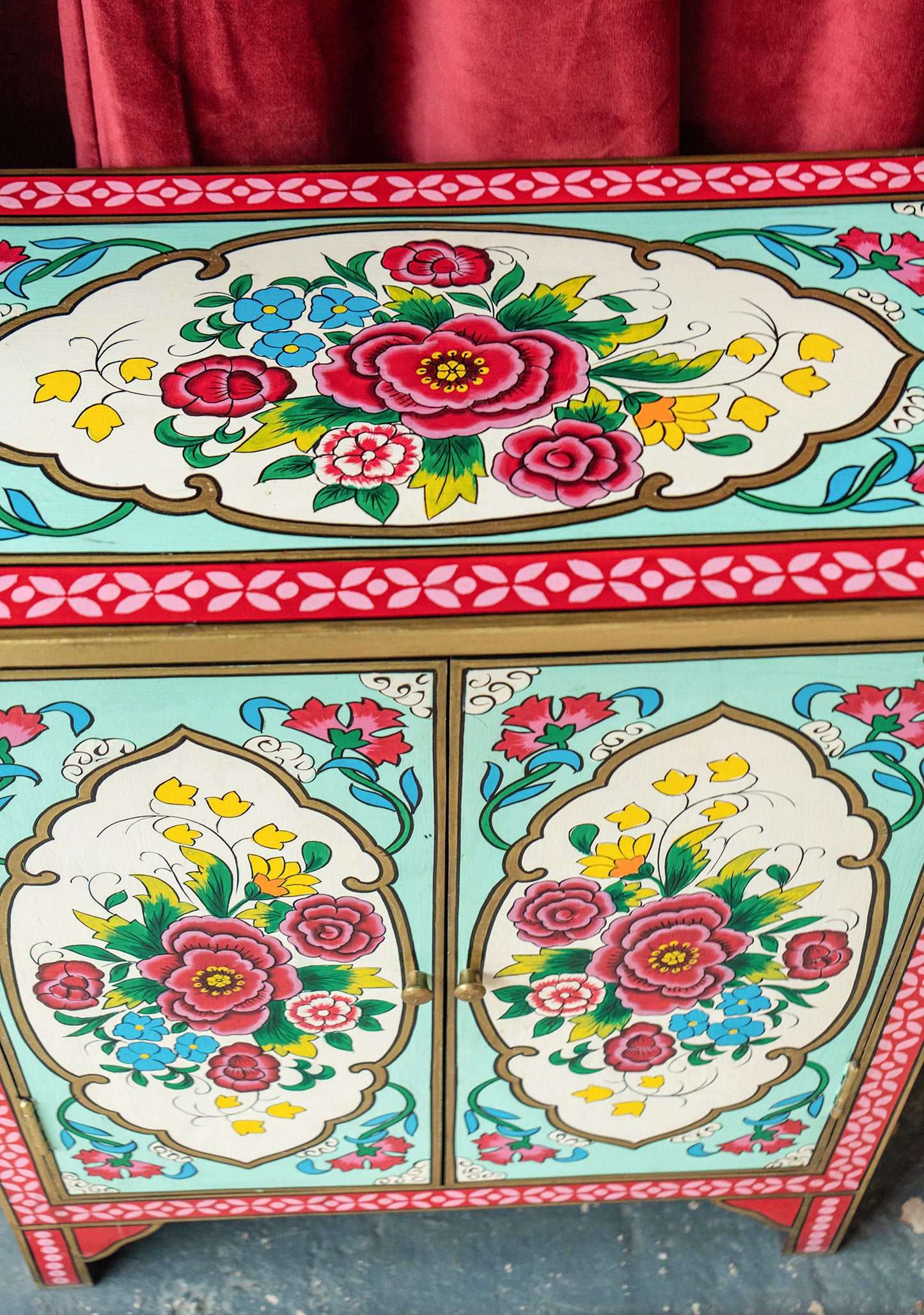 Hand-Painted Double Door Cupboard | Mulberry Rose Bouquet Design