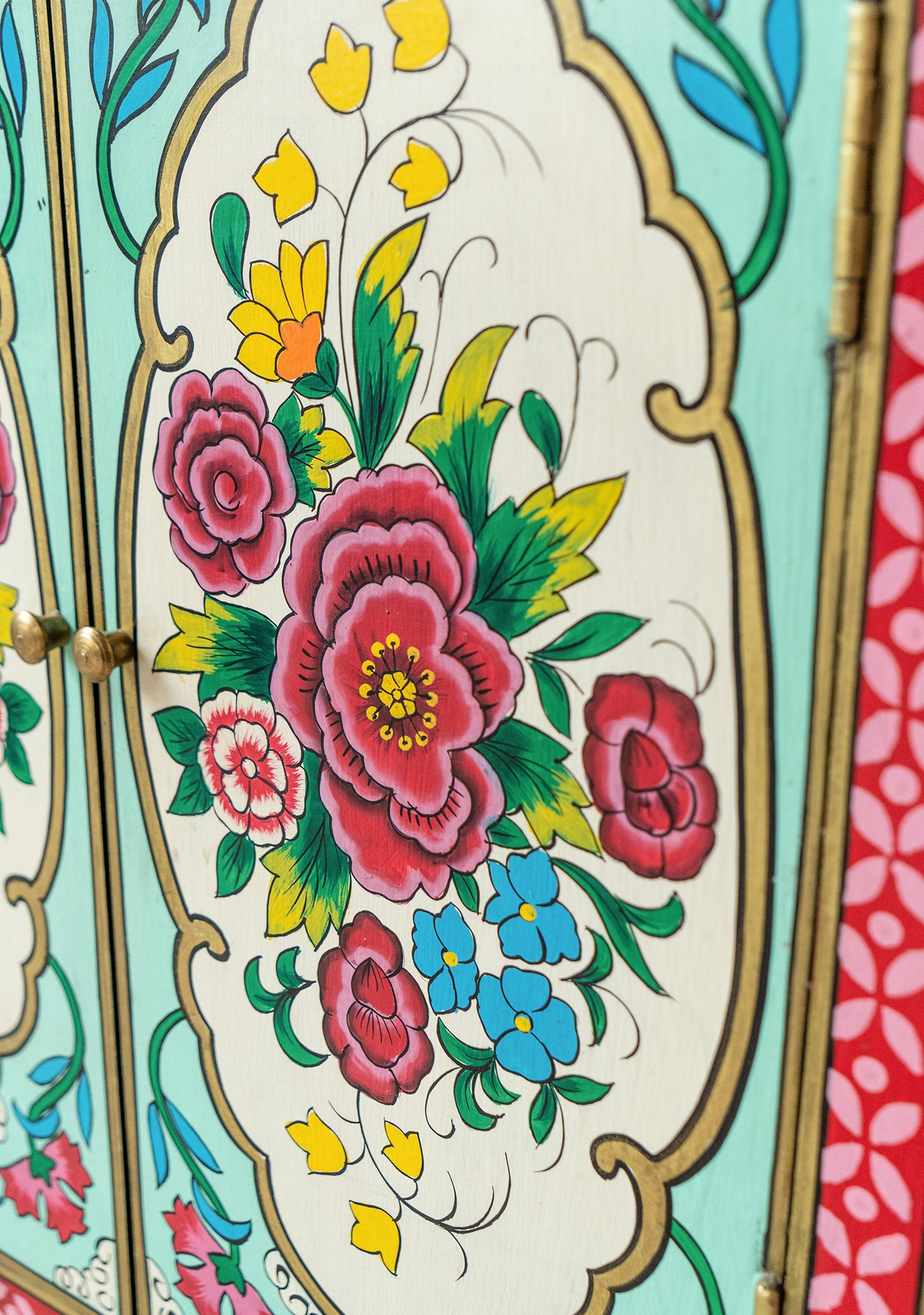 Hand-Painted Double Door Cupboard | Mulberry Rose Bouquet Design