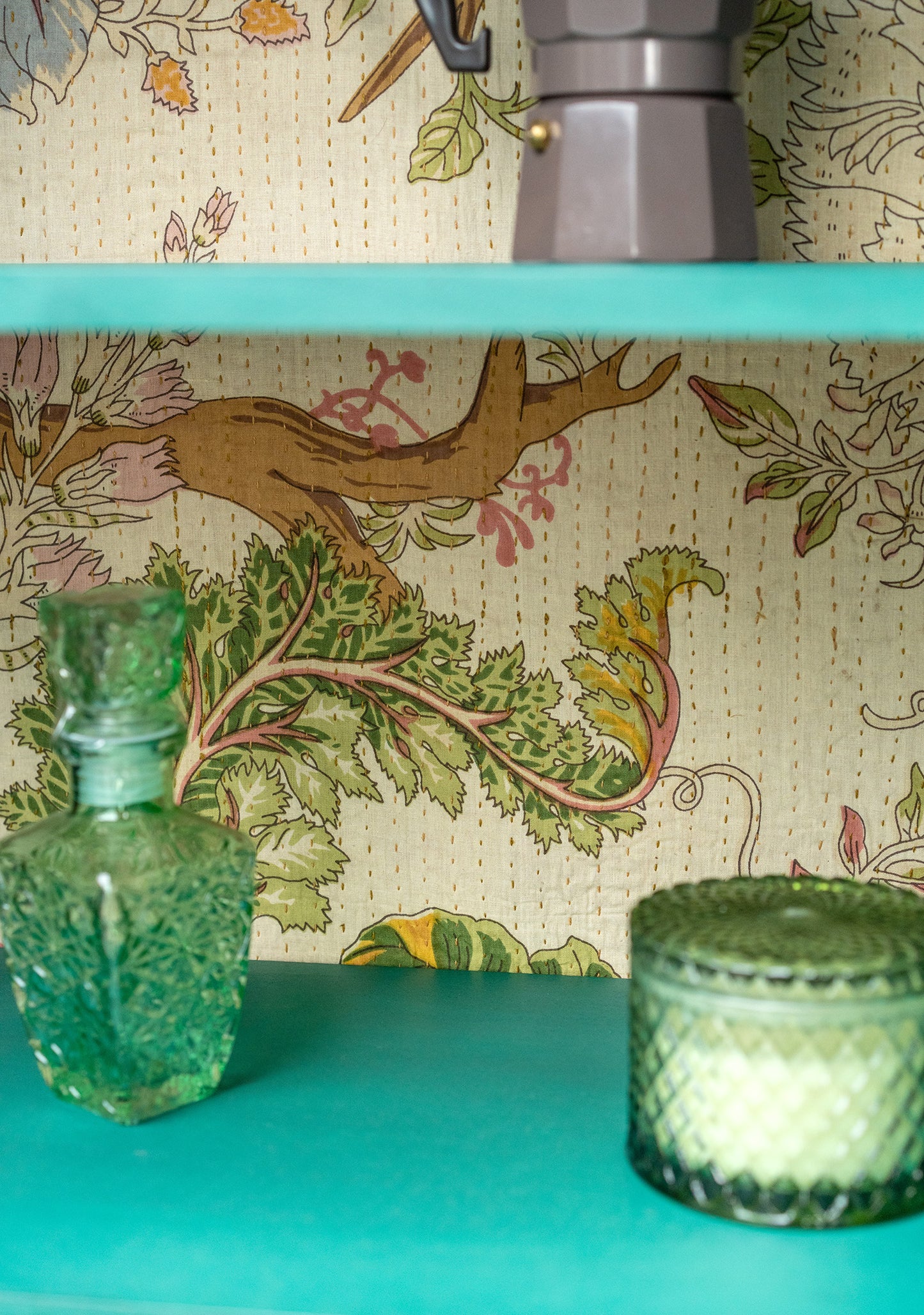 Hand-Painted Sea Green Glazed Cabinet | Vintage Bookshelf