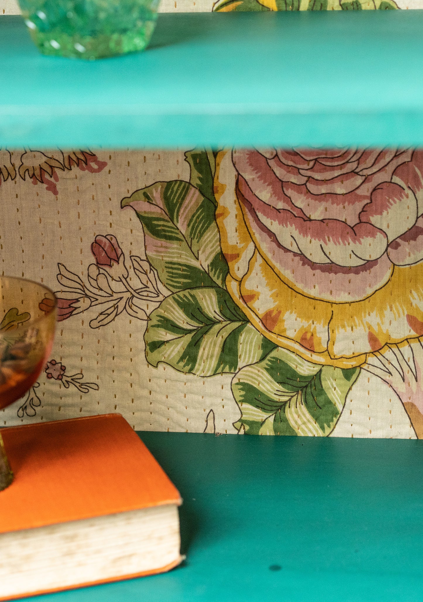 Hand-Painted Sea Green Glazed Cabinet | Vintage Bookshelf