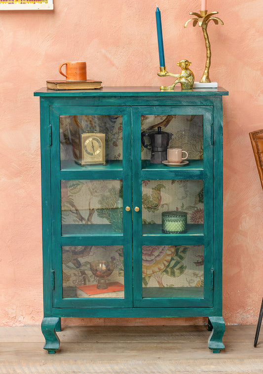 Hand-Painted Sea Green Glazed Cabinet | Vintage Bookshelf