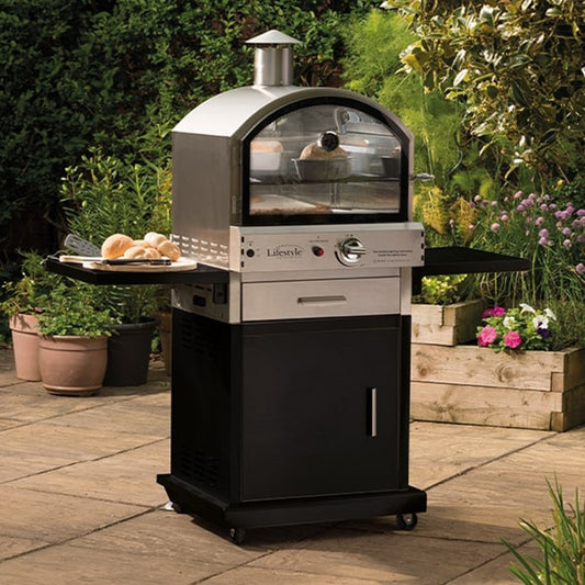 Gas Pizza Oven with Storage and Folding Shelves