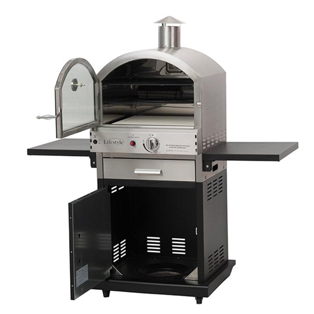 Gas Pizza Oven with Storage and Folding Shelves