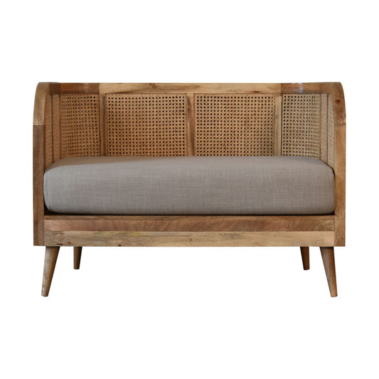 Small 2 Seater conservatory Sofa. Wooden sofa with wicker backrest 