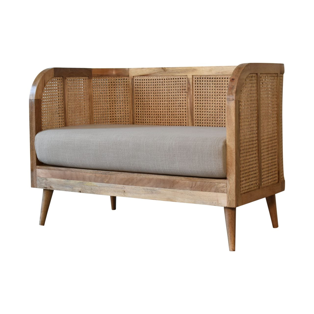 Small 2 Seater conservatory Sofa with rattan and linen cushion