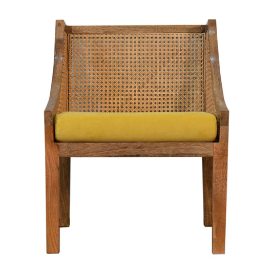 Rattan velvet chair with wicker backrest in various colours