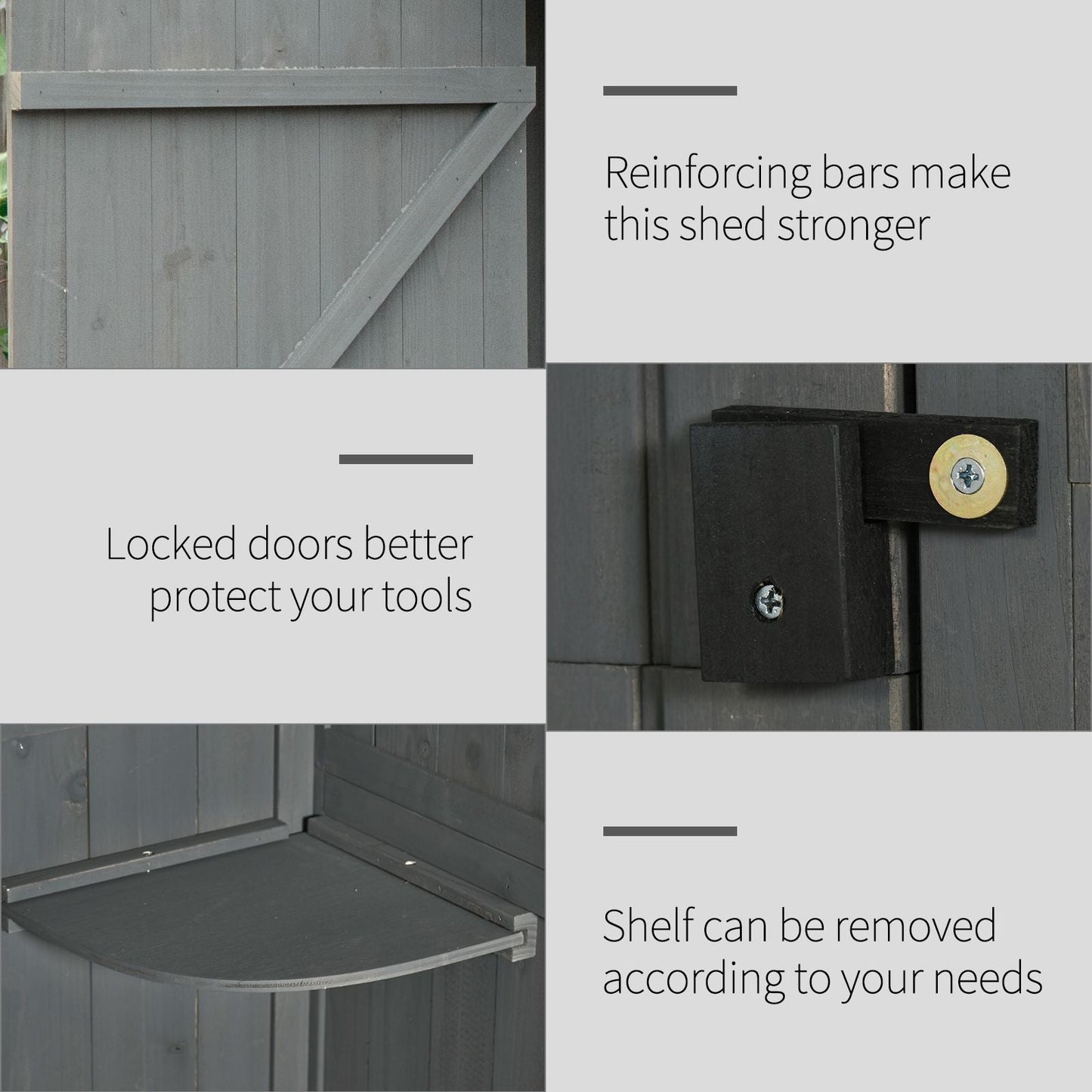 Small tall luxury wooden garden storage shed. Sturdy, lockable and removable shelves