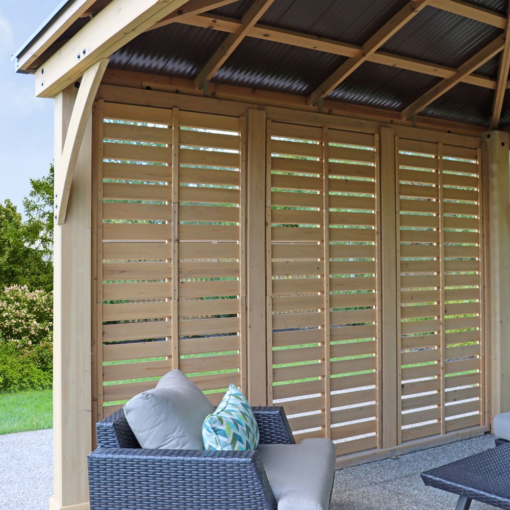 Cedar Wood Gazebo with Single Privacy Wall – 10ft x 10ft Luxury Outdoor Shelter