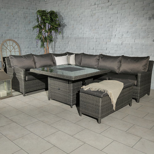 7-Seater Garden Corner Dining Set with Fire Pit Table – Modular Rattan Design