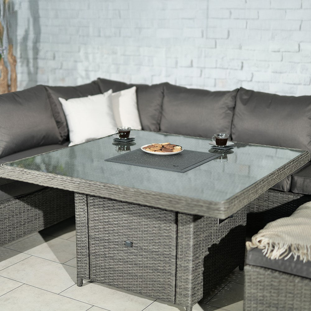 7-Seater Garden Corner Dining Set with Fire Pit Table – Modular Rattan Design