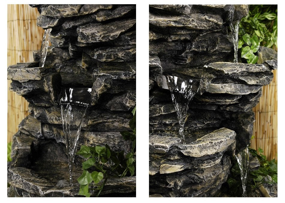 8-Tier Rock Cascade Water Feature with Halogen Lights – Indoor & Outdoor Use