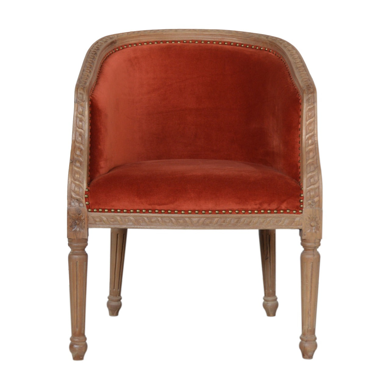 Burnt orange velvet armchair 