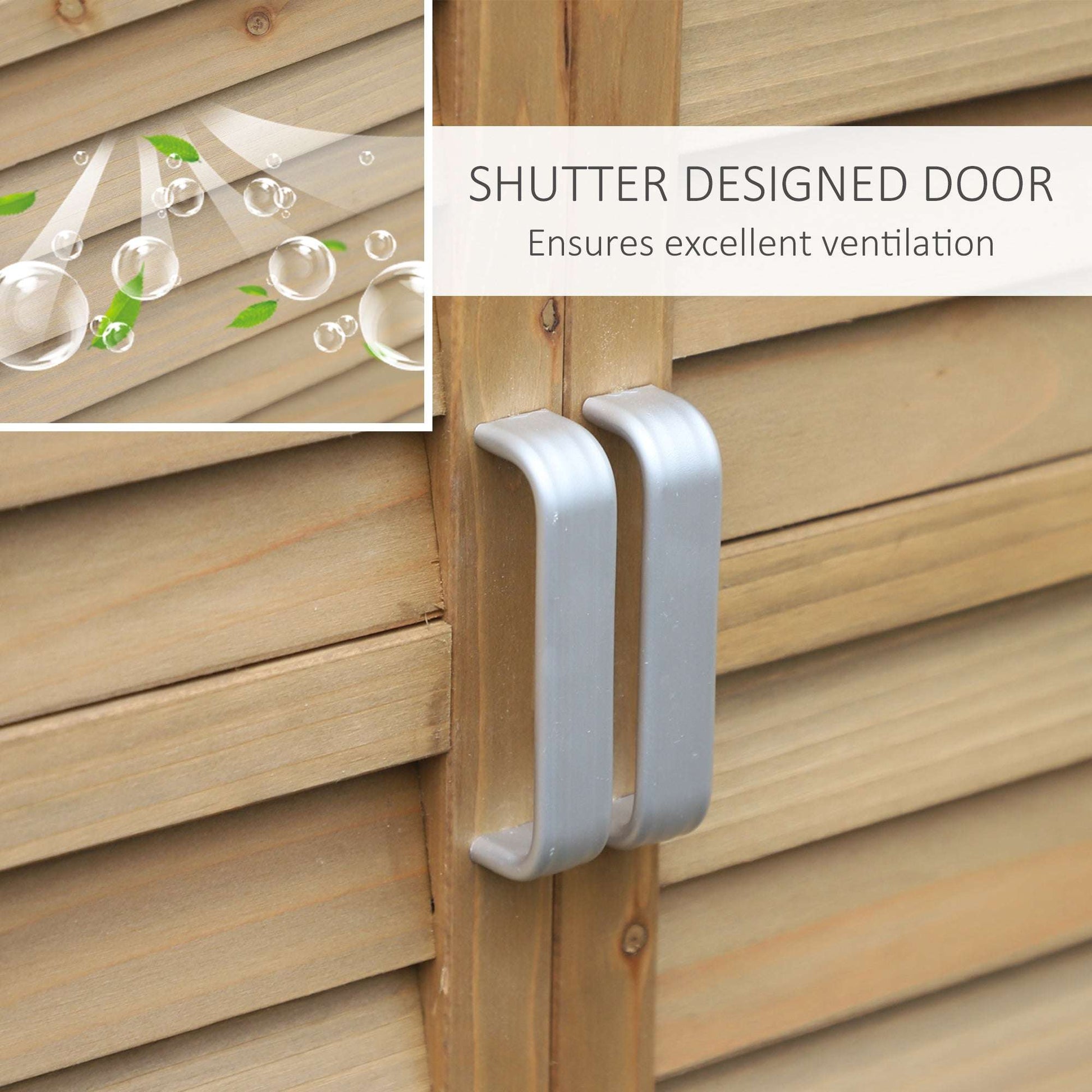 Small wooden garden tool shed. Door for excellent ventilation