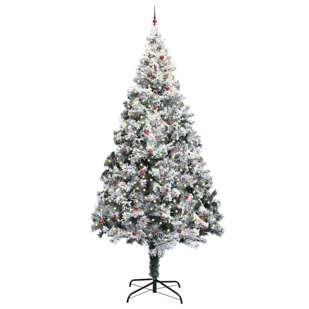 Artificial Pre-lit Christmas Tree With Decorations – 400cm Flocked Modern Centrepiece - Seasonal & Holiday Decorations