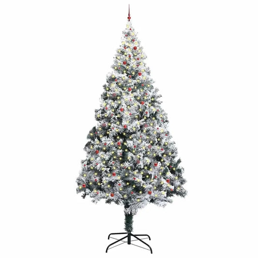 Artificial Pre-lit Christmas Tree With Decorations – 400cm Flocked Modern Centrepiece - Seasonal & Holiday Decorations