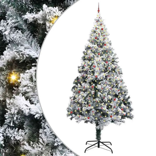 Artificial Pre-lit Christmas Tree With Decorations – 400cm Flocked Modern Centrepiece - Seasonal & Holiday Decorations