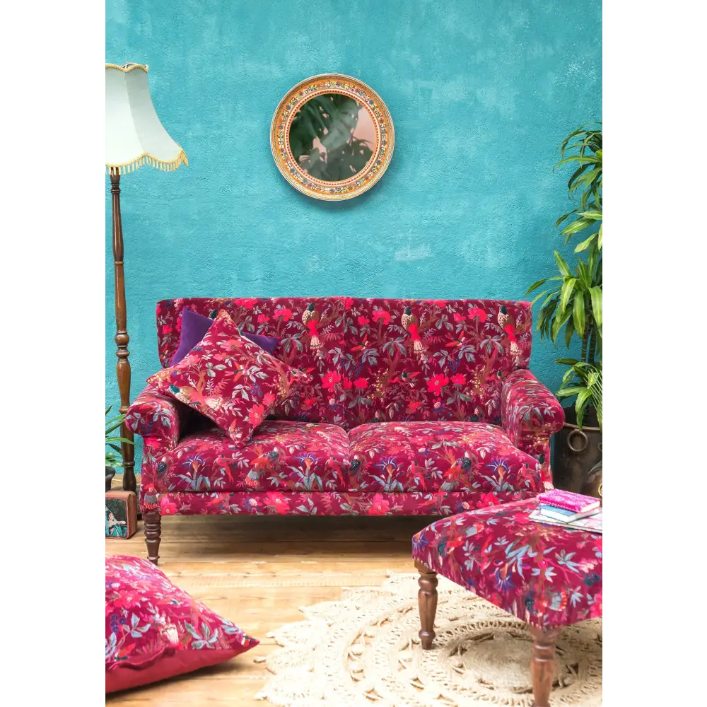 Bird Of Paradise Velvet 2 Seat Sofa - Maroon - Velvet Sofa 2 Seater