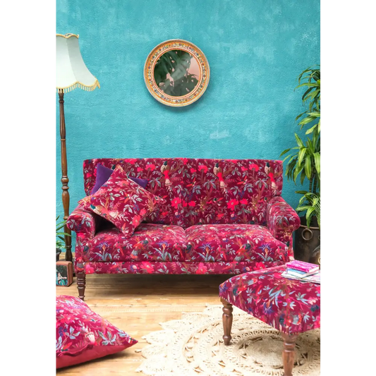Bird Of Paradise Velvet 2 Seat Sofa - Maroon - Velvet Sofa 2 Seater
